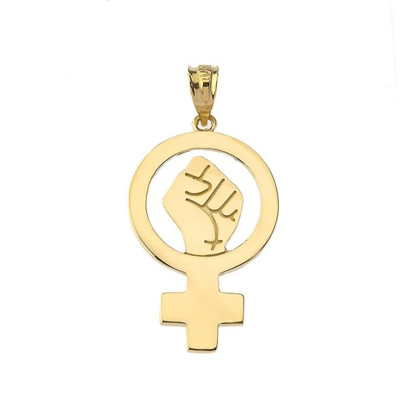 14K Solid Gold Woman Power Pendant Charm - Yellow, Rose, or White